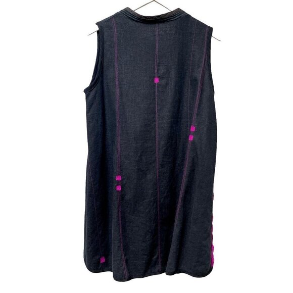 Artsy Vest M/L Charcoal Black Pink Emboidered Applique Boho Top - Picture 7 of 12